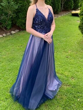Navy Lace Prom Dress